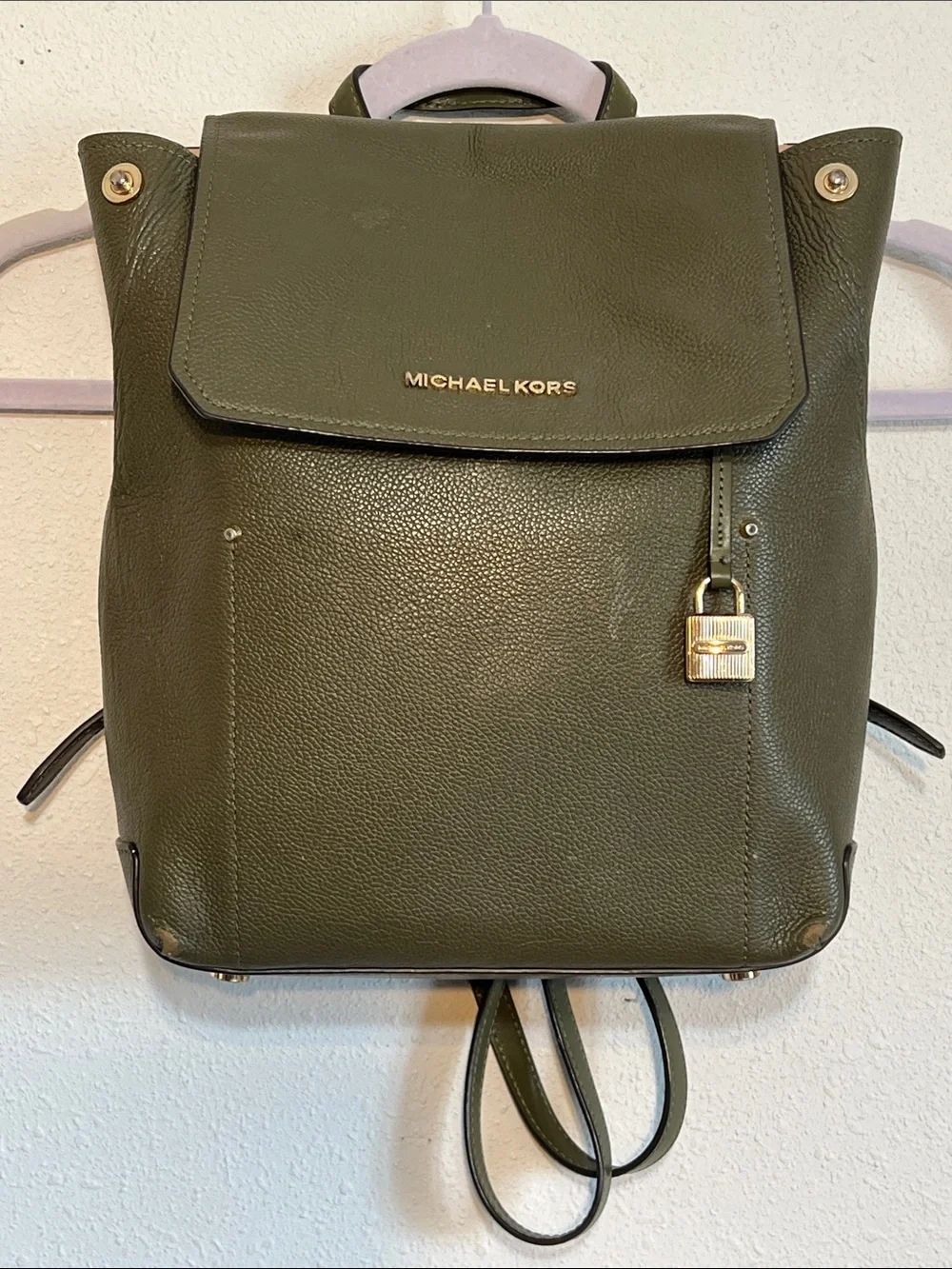 Michael Kors Hayes Medium Leather Backpack in Olive Green
